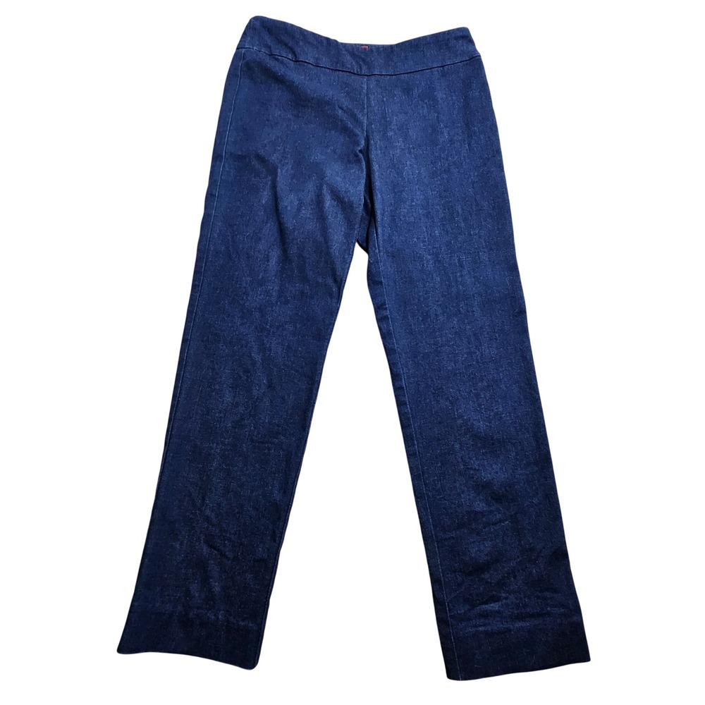 Krazy Larry Pull On Straight Leg Pants Womens 6 Blue Denim Look Stretch Trousers